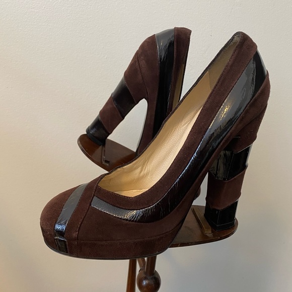 Biba chocolate suede and patent platform heels - Picture 2 of 6
